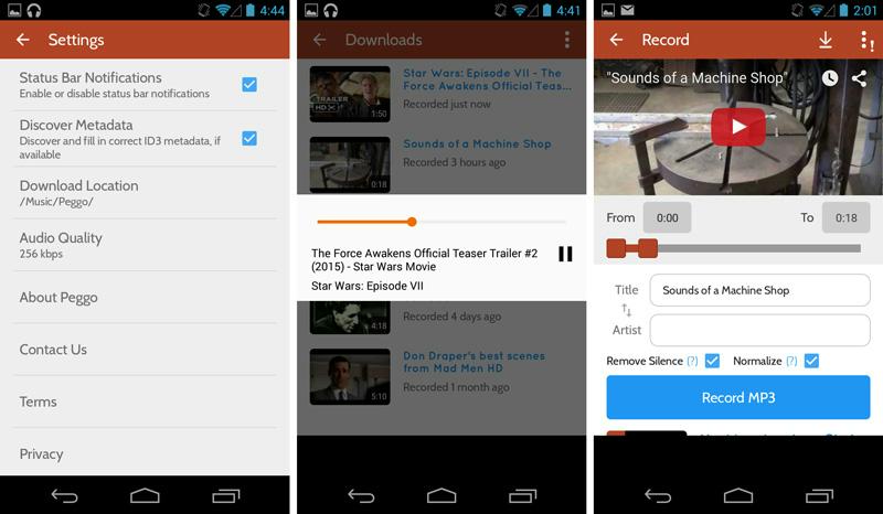 Nehmen Sie mit Peggo | Musik von YouTube auf Audio von YouTube Android aufnehmen