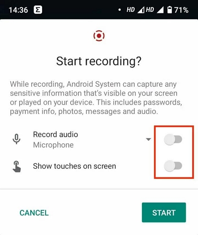 with Android Built-in Screen Recorder step 2 | record youtube live stream