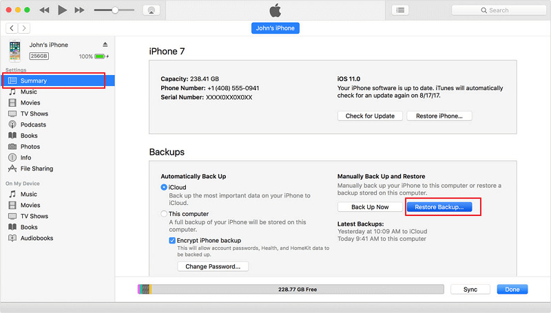 Über iTunes-Backup | Wiederherstellung des iPhone-Anrufverlaufs