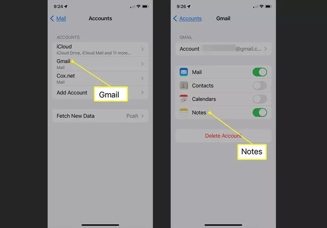 by Checking Email Account Settings step 2 | how to recover deleted notes on iphone without backup