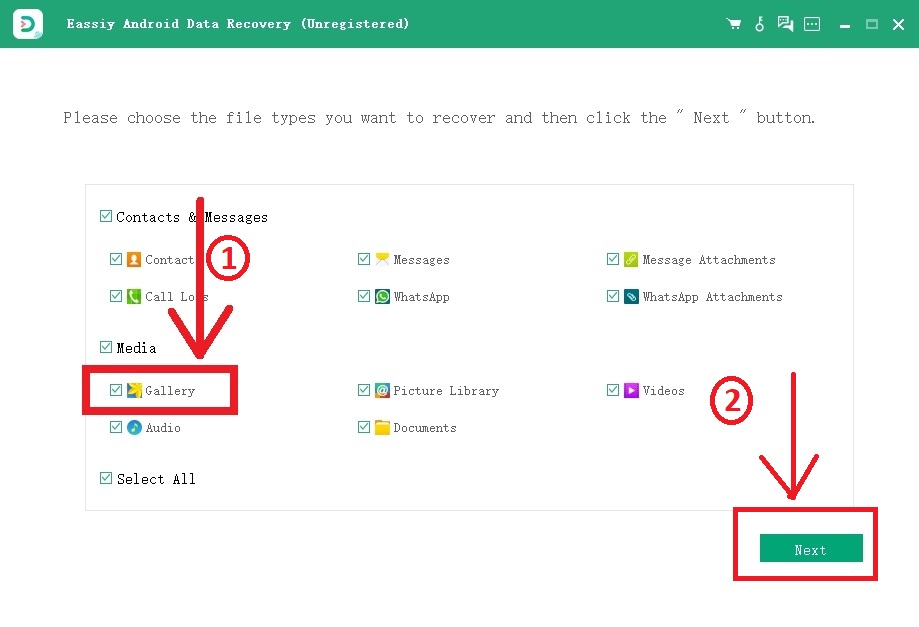 Verwenden von Easy Android Data Recovery Schritt 3 | Wiederherstellen von Snapchat-Fotos Android ohne Computer