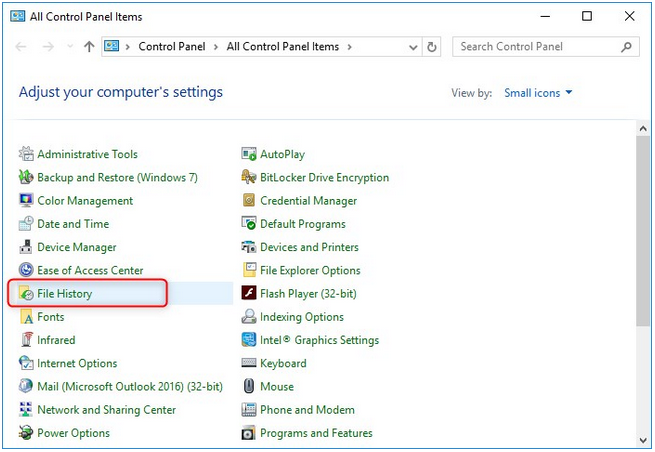 with File History step 1 | recover deleted files from recycle bin