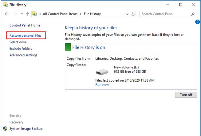 with File History step 2 | recover deleted files from recycle bin