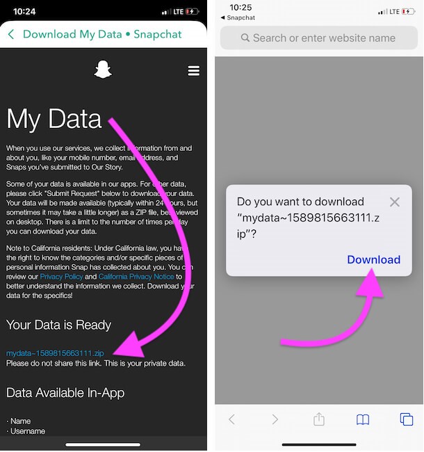 私のデータを使用してリクエストを送信 | Snapchat メッセージの iPhone を回復します。