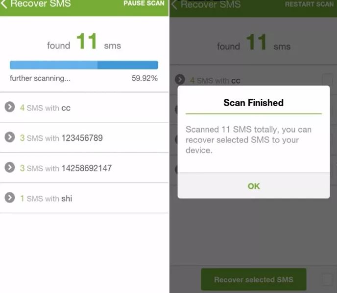 App GT-Wiederherstellung Schritt 2 | Gelöschte SMS abrufen Android