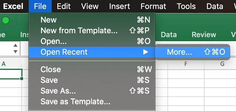 with Recent List | recover unsaved excel file mac