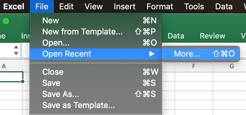 最近列表 | 恢复未保存的excel文件mac