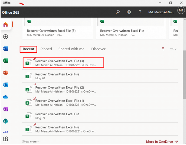 OneDrive を使用した場合の手順 2 | 削除された Excel ファイルを復元する
