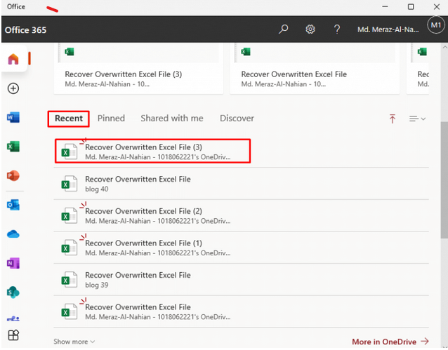 with OneDrive step 2 | recover deleted excel file