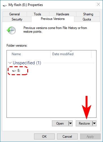 from Previous Versions | windows 10 recovery USB