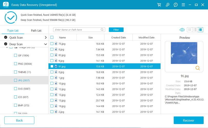 Eassiy Data Recovery step 4 | recover deleted excel file