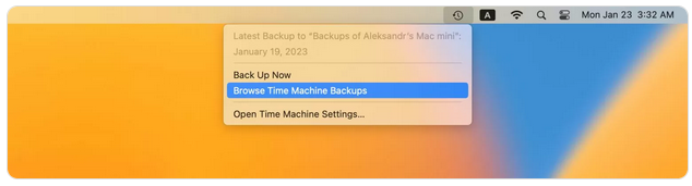 Time Machine バックアップ ステップ 1 | 削除されたファイルをごみ箱から復元する