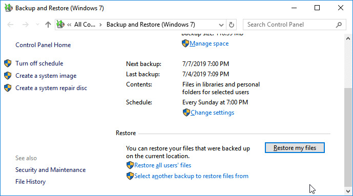 with Windows Backup step 2 | windows 10 recovery USB
