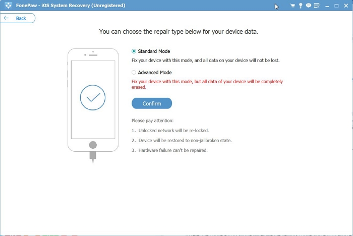 FonePaw iOS Systemwiederherstellung Schritt 2 | iphone wiederherstellung itunes