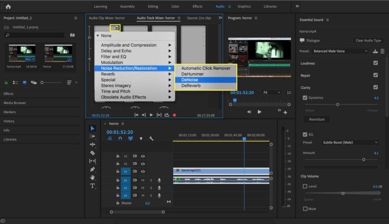 Adobe Premiere Pro ステップ 3 でヒスノイズを除去する