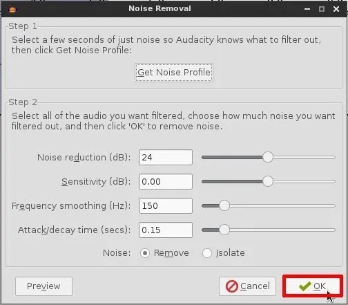 Entfernen Sie weißes Rauschen aus Audio mit Audacity Schritt 6