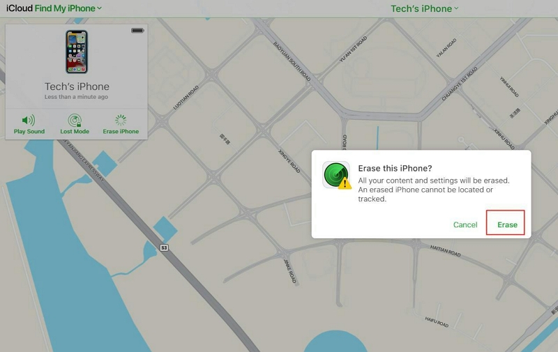 with iCloud find my iPhone step 4 | how to recover passcode on iphone