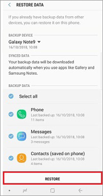 Using Samsung Cloud | recover deleted contact android