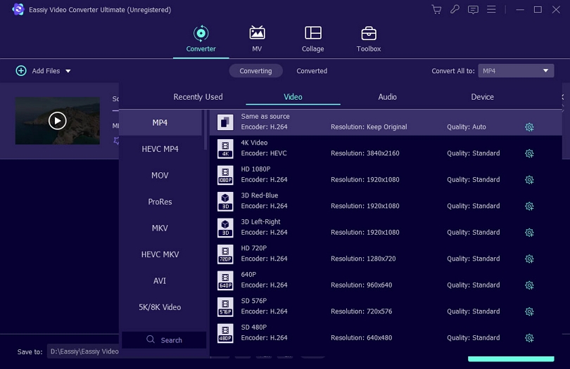 select video format