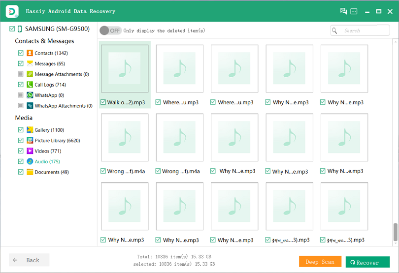 Eassiy Android Data Recovery step 4 | recover deleted audio files android