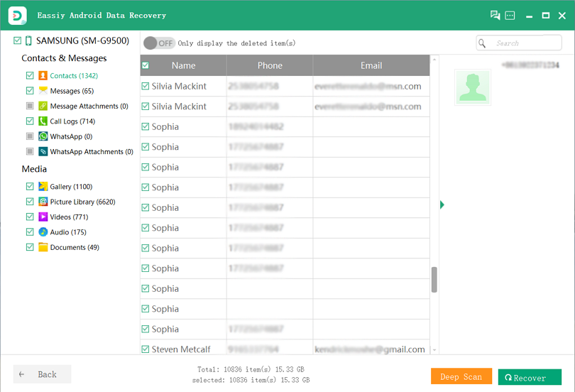 Eassiy Android Data Recovery Recovery step 4 | recover deleted contacts samsung