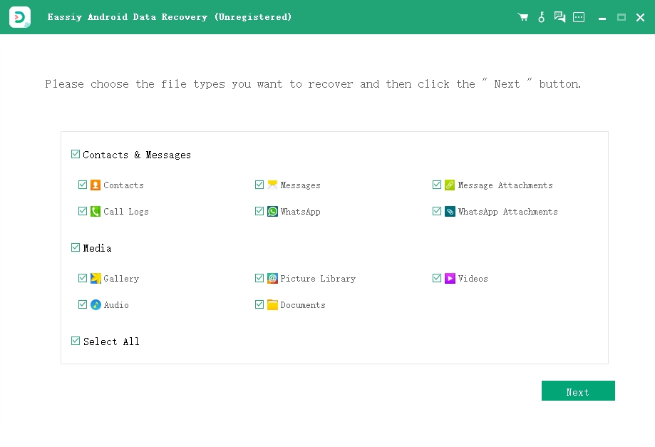 Eassiy Android Data Recovery step 2 | gihosoft android data recovery