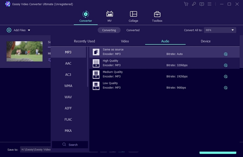 select audio format