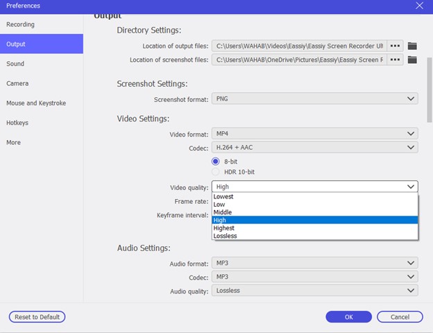 Eassiy screen recorder ultimatee step 2 | configure macos screen recording bitrate