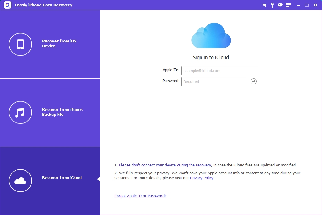 iCloudからデータを復元するを選択