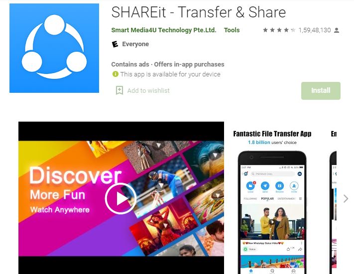 Shareit | best app to transfer data from Android to iPhone