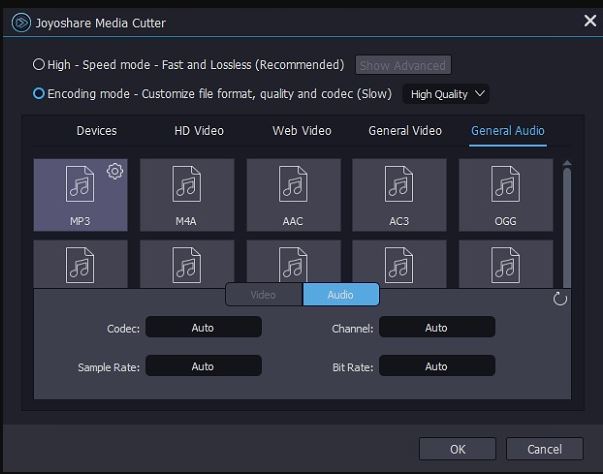 Joyoshare Media Cutter Schritt 2 | Ändern Sie die Bitrate von MP3