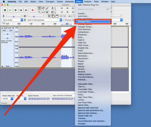 via Audacity step 2 | change voice pitch