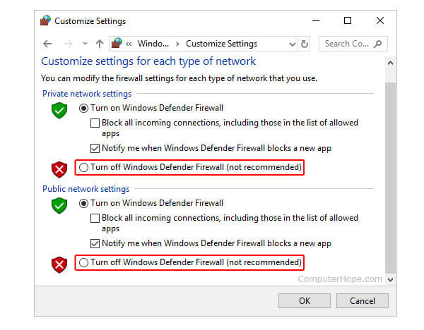 turn off defender firewall