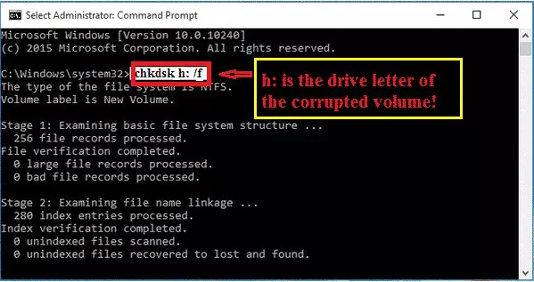 Use the CHKDSK command | corrupted sd card recovery