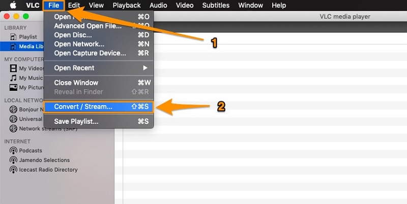 with VLC Media Player step 1 | quicktime mov to mp4
