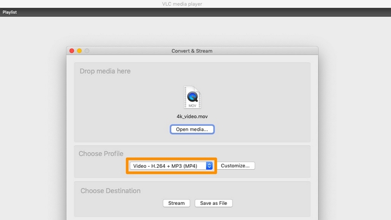 with VLC Media Player step 3 | quicktime mov to mp4