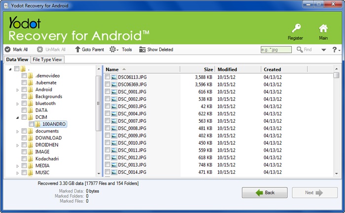 wiederhergestellte Daten | Yodot Android Datenrettung