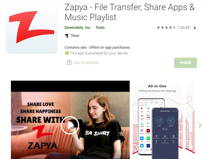 Zapya | best app to transfer data from Android to iPhone
