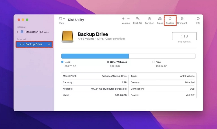 click restore | Macbook Pro Hard Drive Replacement