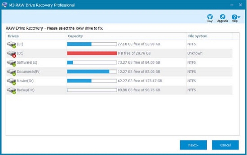 select the Raw drive | M3 Raw Drive Recovery