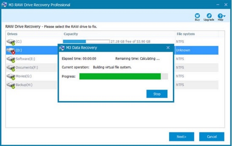 scan the drive for lost data | M3 Raw Drive Recovery