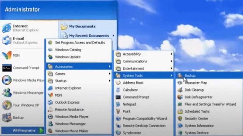 Start Menu type Accessories | recover data Windows XP Drive